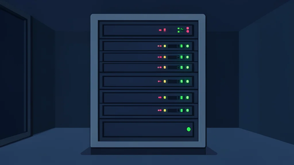A server rack with blinking status lights in a dark data center