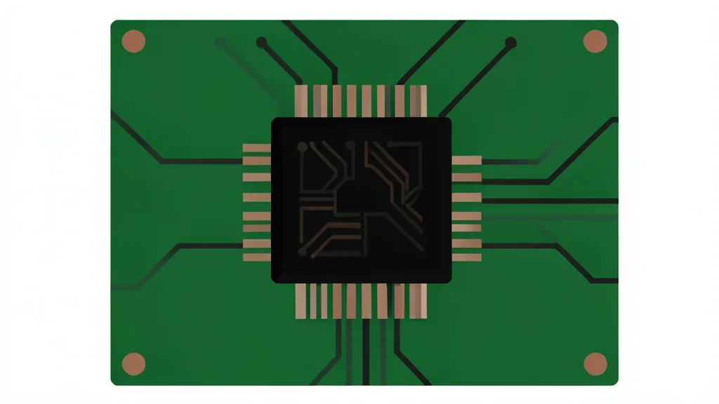 A close-up of a black integrated circuit chip mounted on a green printed circuit board