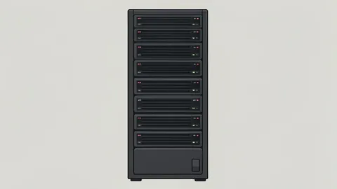 A flat vector illustration of a server rack in a data center