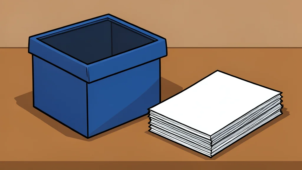 A ballot box and a stack of paper ballots on a wooden table