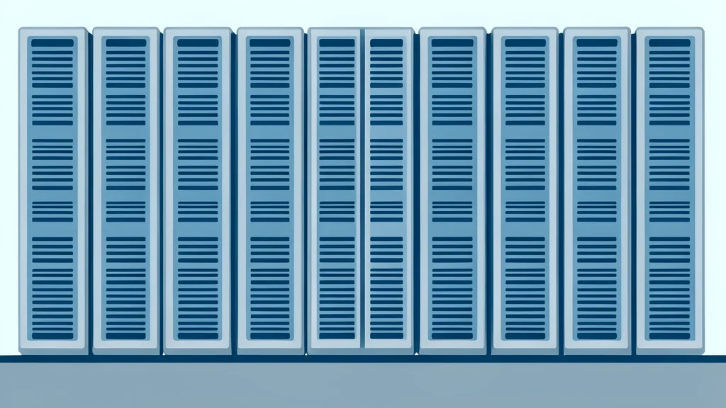 Rows of server racks in a data center