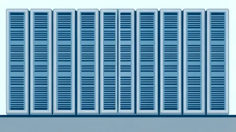 Rows of server racks in a data center