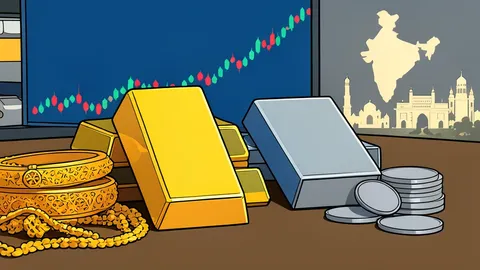 A stack of polished gold bars and a silver ingot resting on a dark surface