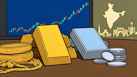 A stack of polished gold bars and a silver ingot resting on a dark surface