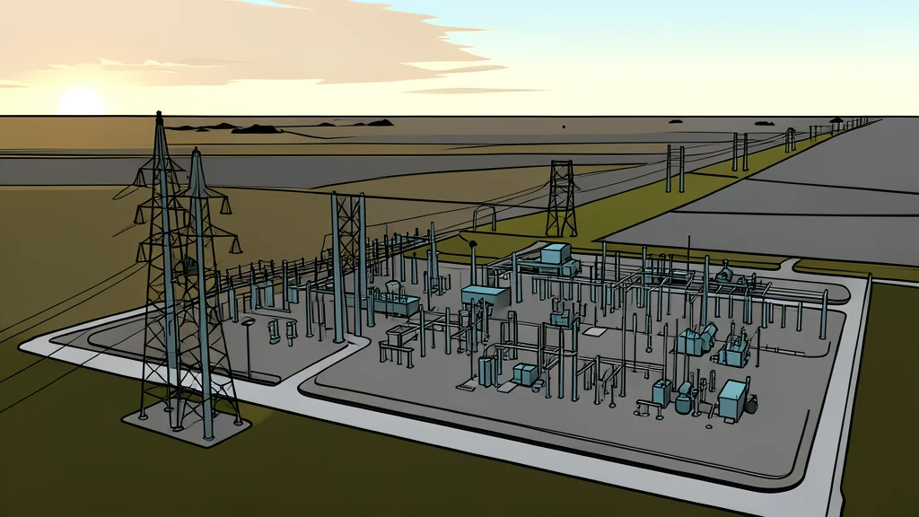 A high-voltage electrical transmission tower standing in a grassy field