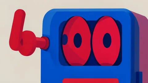 A stylized physical slot machine with glowing reels and a lever, symbolizing online gambling.