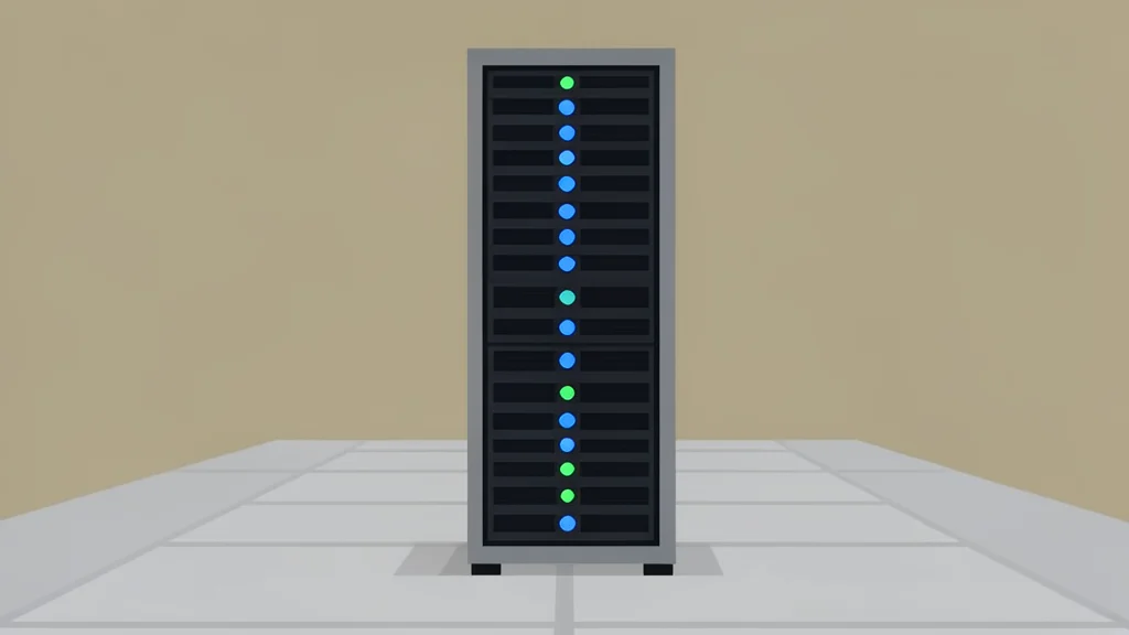 A server rack with blinking status lights in a data center