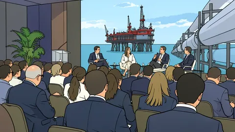 An offshore oil and gas platform structure in the ocean