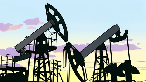 A flat-vector illustration of an industrial refinery complex with tall distillation towers and piping against a clear sky.