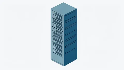 A flat vector illustration of a server rack in a data center