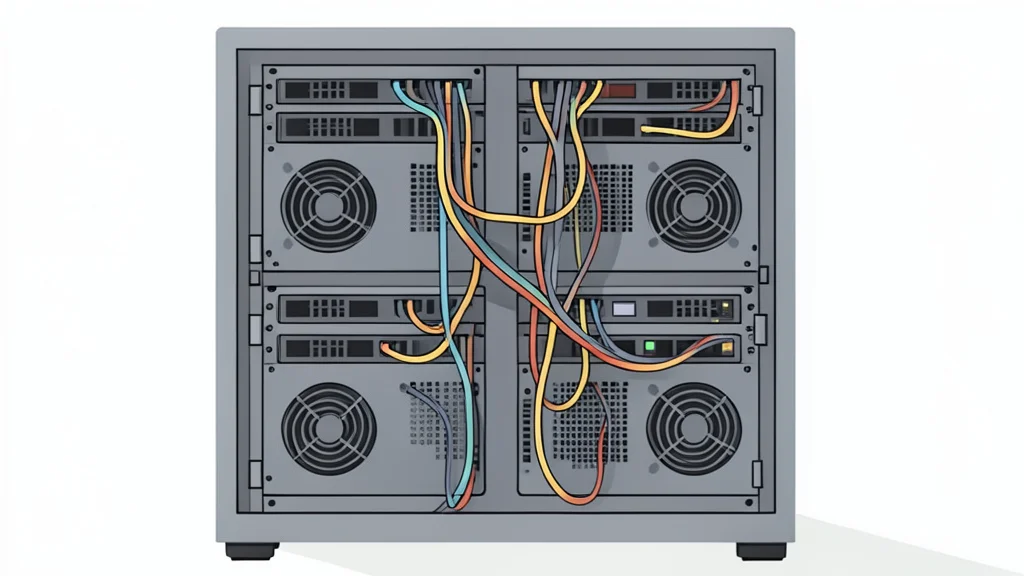 A server rack with visible cabling and ventilation fans
