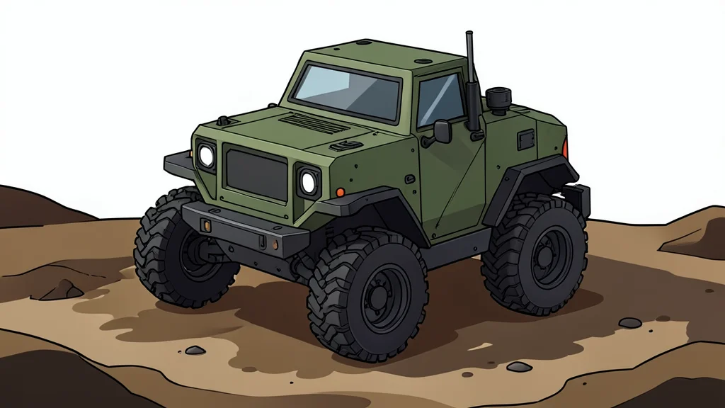 A rugged, four-wheeled unmanned ground vehicle with a boxy chassis and sensor array, positioned on uneven, muddy terrain.