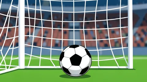 A vast outdoor soccer stadium with vibrant green grass and white goalposts under a bright, clear sky.