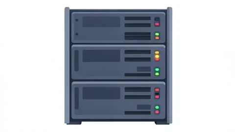 A server rack with blinking status lights