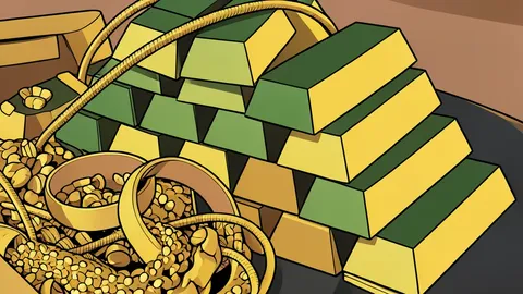 A large, rough nugget of raw gold resting on a dark stone surface
