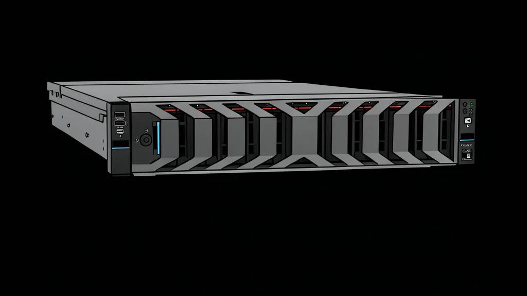 A row of black server racks with blinking status lights in a data center aisle