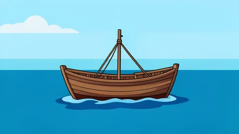 A small wooden fishing boat floating on the open ocean
