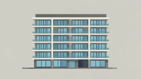 A row of modern multi-story apartment buildings with balconies