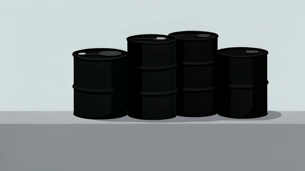 A cluster of black oil barrels sitting on a concrete dock