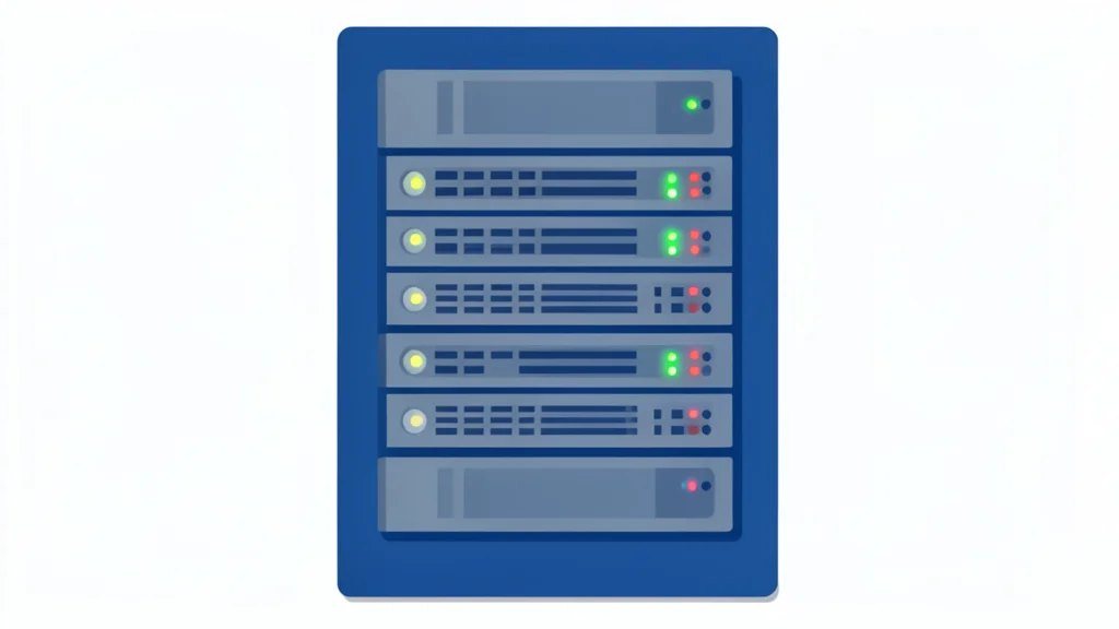 A server rack with blinking status lights in a data center