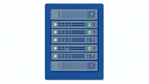 A server rack with blinking status lights in a data center