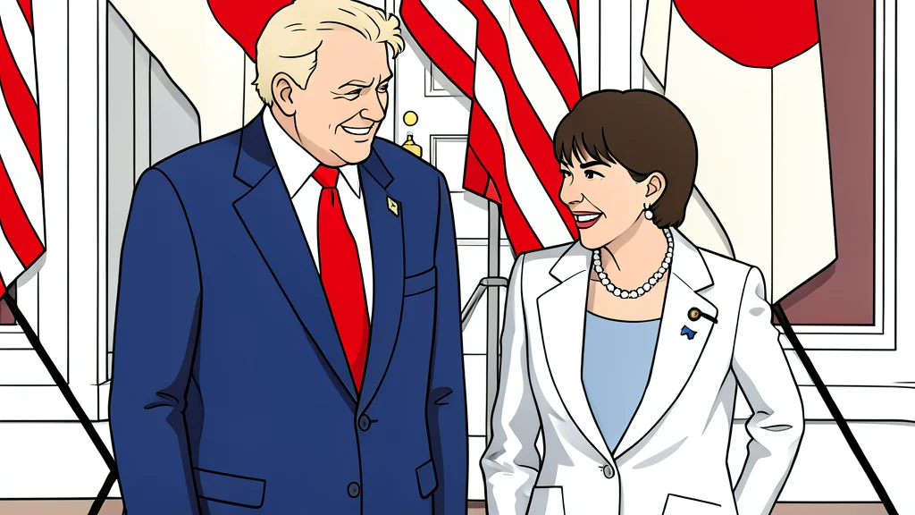 A flat-vector illustration of a diplomatic meeting room with two chairs facing each other across a table.