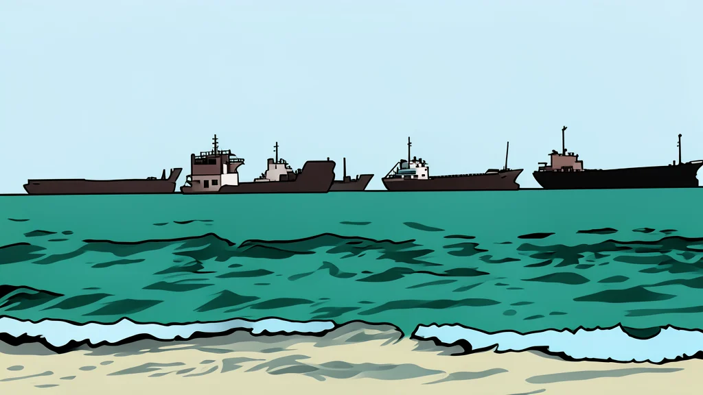 A narrow waterway between rocky cliffs with large cargo ships passing through