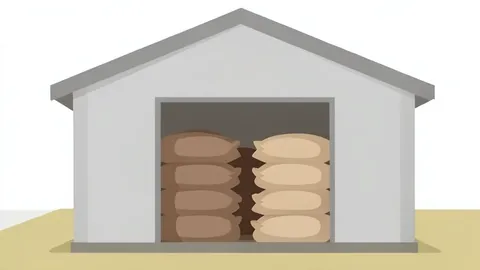 A small agricultural warehouse with sacks of grain stacked inside