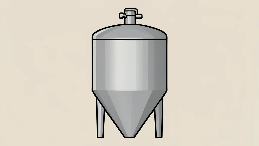 A stainless steel fermentation tank with a conical bottom and a sampling valve
