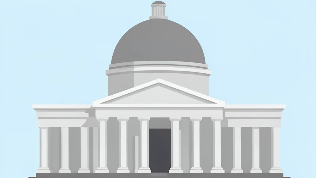 A classical central bank building facade featuring a large dome and columns.