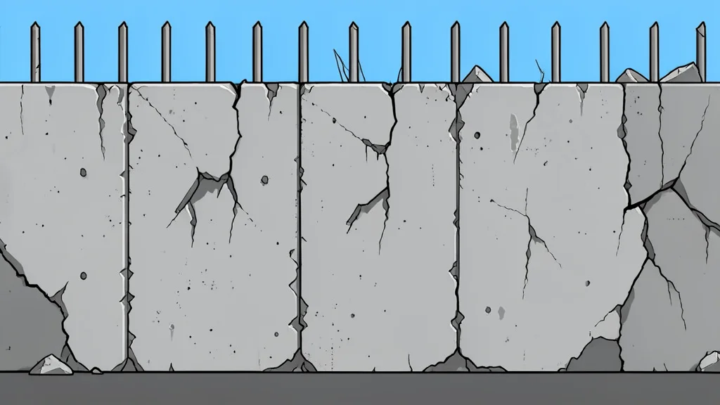 A flat vector illustration of a crumbling concrete wall with broken metal bars.