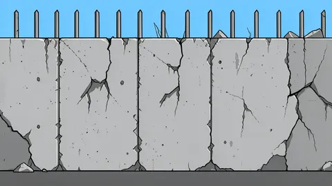 A flat vector illustration of a crumbling concrete wall with broken metal bars.