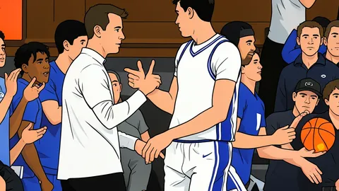A polished hardwood basketball court with tiered empty seating in the background