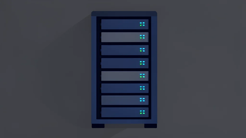 A server rack with blinking status lights in a data center
