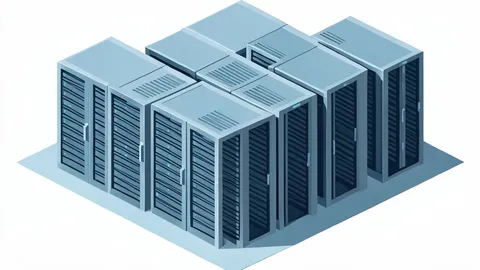 Rows of server racks in a data center
