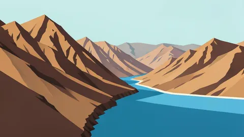 A rugged, arid mountain range overlooking a narrow strait connecting two large bodies of water
