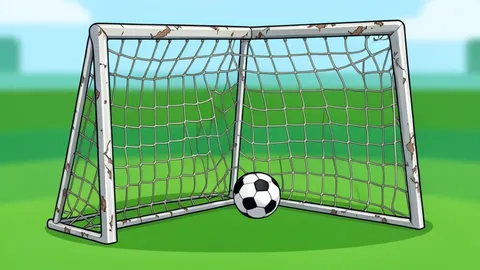 A high school soccer field with white boundary lines and a goal net under a clear sky
