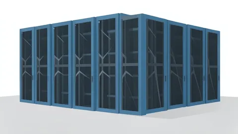 Rows of server racks in a data center