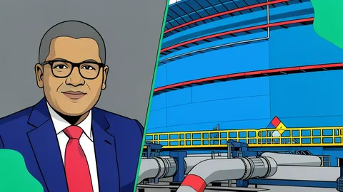 A large industrial refinery complex with tall distillation towers and interconnected piping.