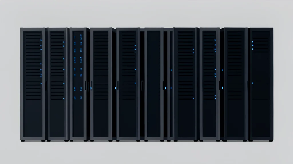 Rows of server racks in a data center