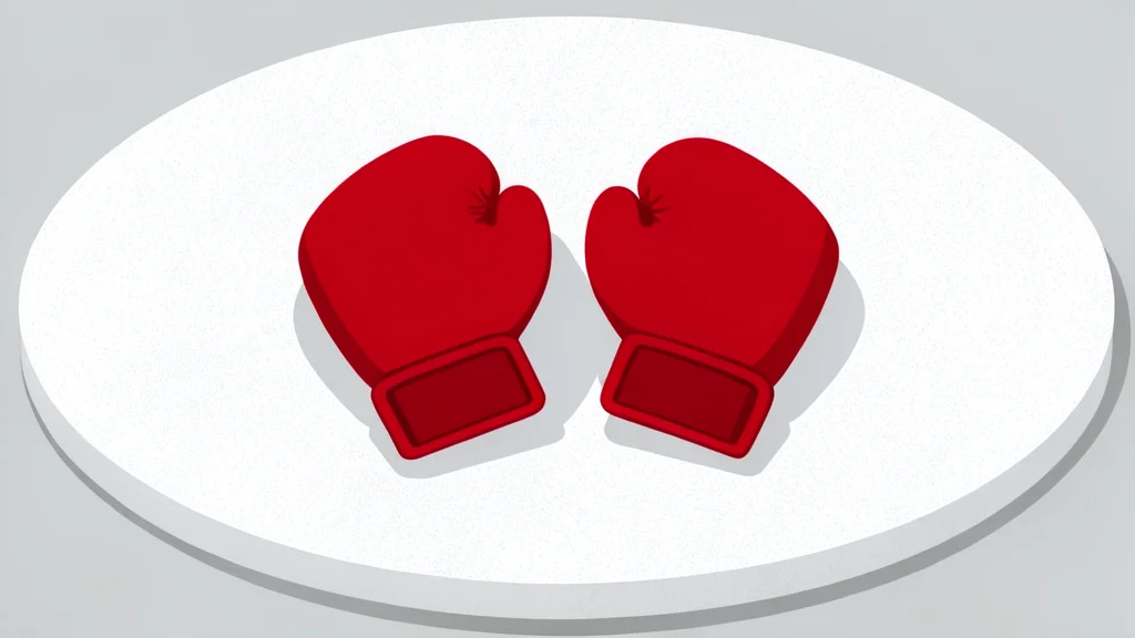 A pair of red boxing gloves resting on a canvas ring floor