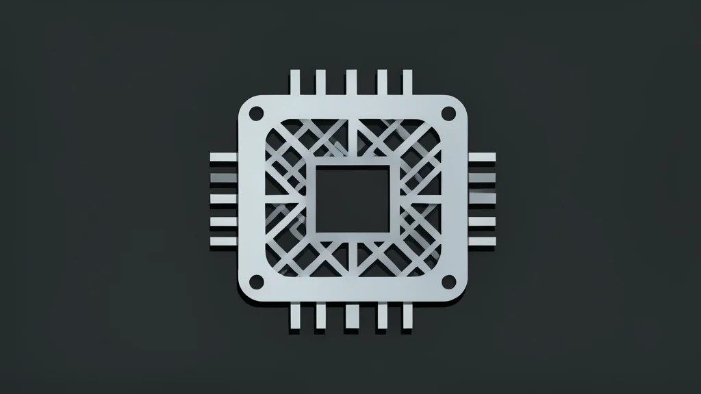 A flat vector illustration of a single silicon microchip resting on a dark, textured surface.