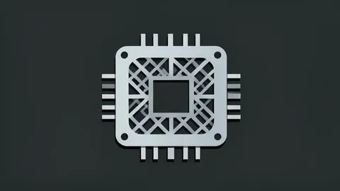 A flat vector illustration of a single silicon microchip resting on a dark, textured surface.