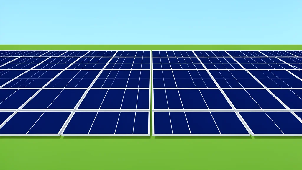 A field of large, dark blue photovoltaic solar panels arranged in rows under a clear sky