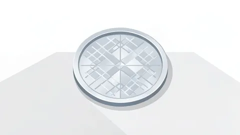 A flat-vector illustration of a silicon wafer resting on a clean, sterile laboratory surface.
