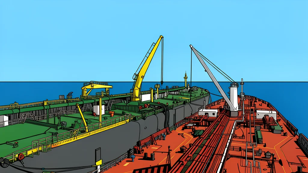 Two large oil tankers connected by hoses in open water, symbolizing ship-to-ship cargo transfer.