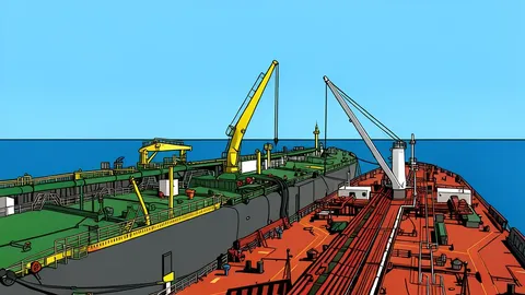 Two large oil tankers connected by hoses in open water, symbolizing ship-to-ship cargo transfer.