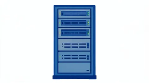 A flat vector illustration of a server rack in a data center