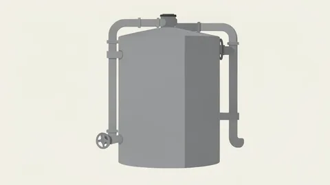 A large industrial fuel storage tank with pipes and valves