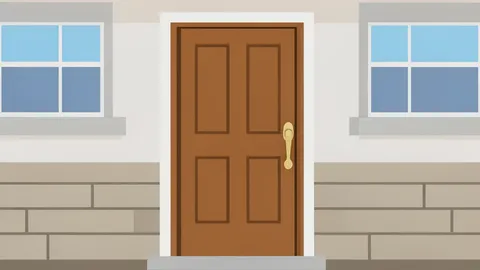 A wooden front door with a brass handle on a suburban house facade